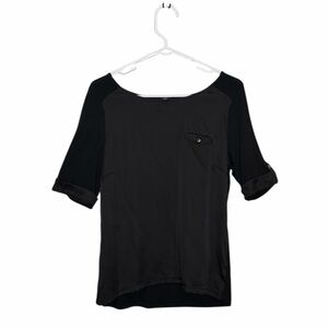 The Limited Women Black Short Sleeve Blouse Front Pocket With Gold Button Medium